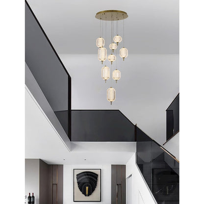 9-Light Flushed Brass Dimmable LED Chandelier With Hanging Clear  PC shades