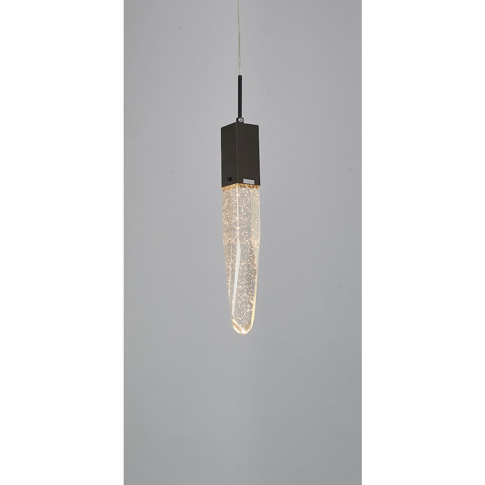 1-Light Matte Black Single Pendant With A Clear Iceberg Bubble Crystal