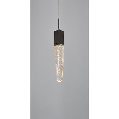 1-Light Matte Black Single Pendant With A Clear Iceberg Bubble Crystal