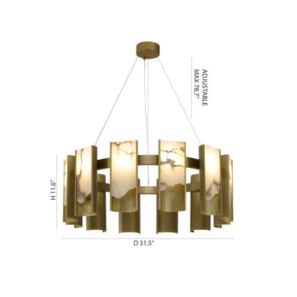 12-Light Satin Brass Aluminum LED Chandelier With White Alabaster Accents