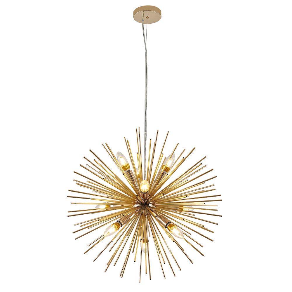 9-Light Gold Iron Chandelier With Aluminum Rods