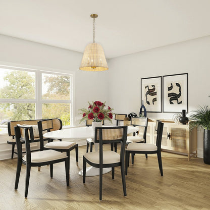 3-Light Brass Chandelier With A Natural White Wood Vine Basket Shade