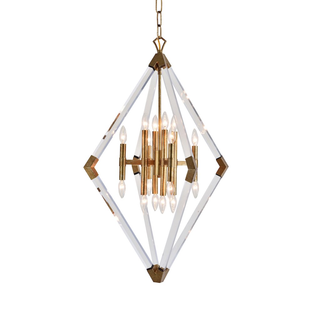 16-Light Antique Gold Chandelier With Clear Acrylic Arms