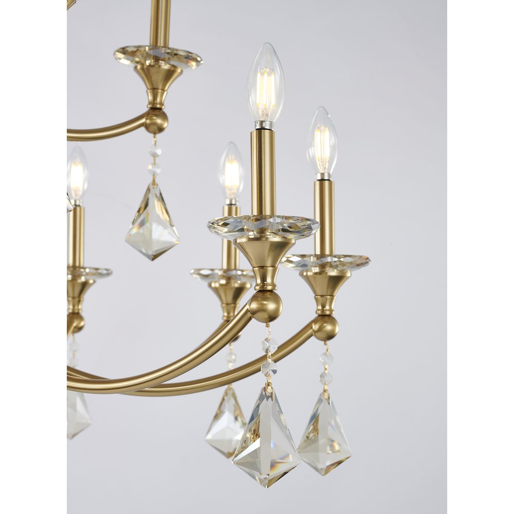 15-Light Satin Brass Chandelier With Clear And Champagne Crystals