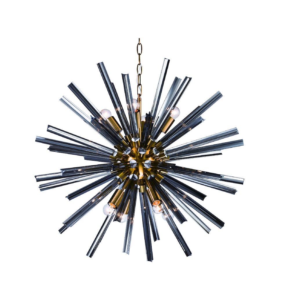 8-Light Brass Chandelier With Smoke Glass Sputnik