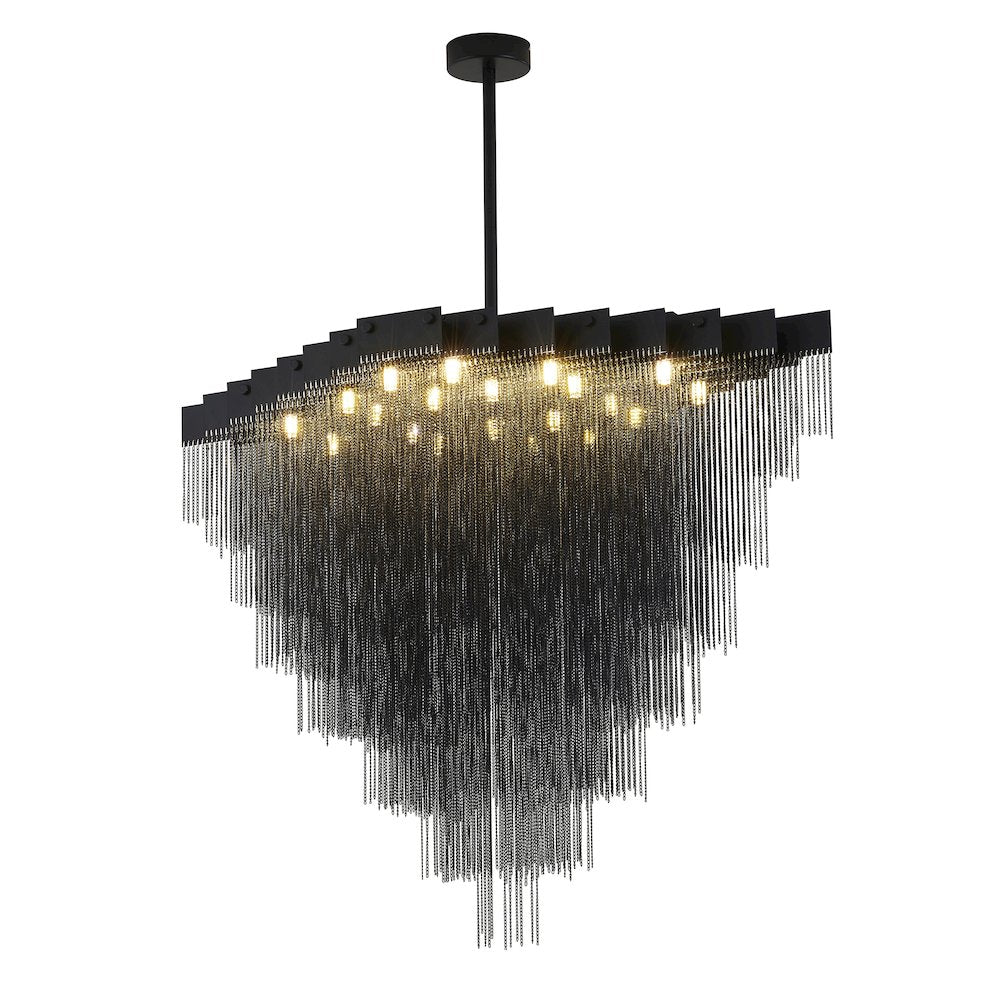 20-Light Satin Black Chandelier With Hanging Aluminum Chains