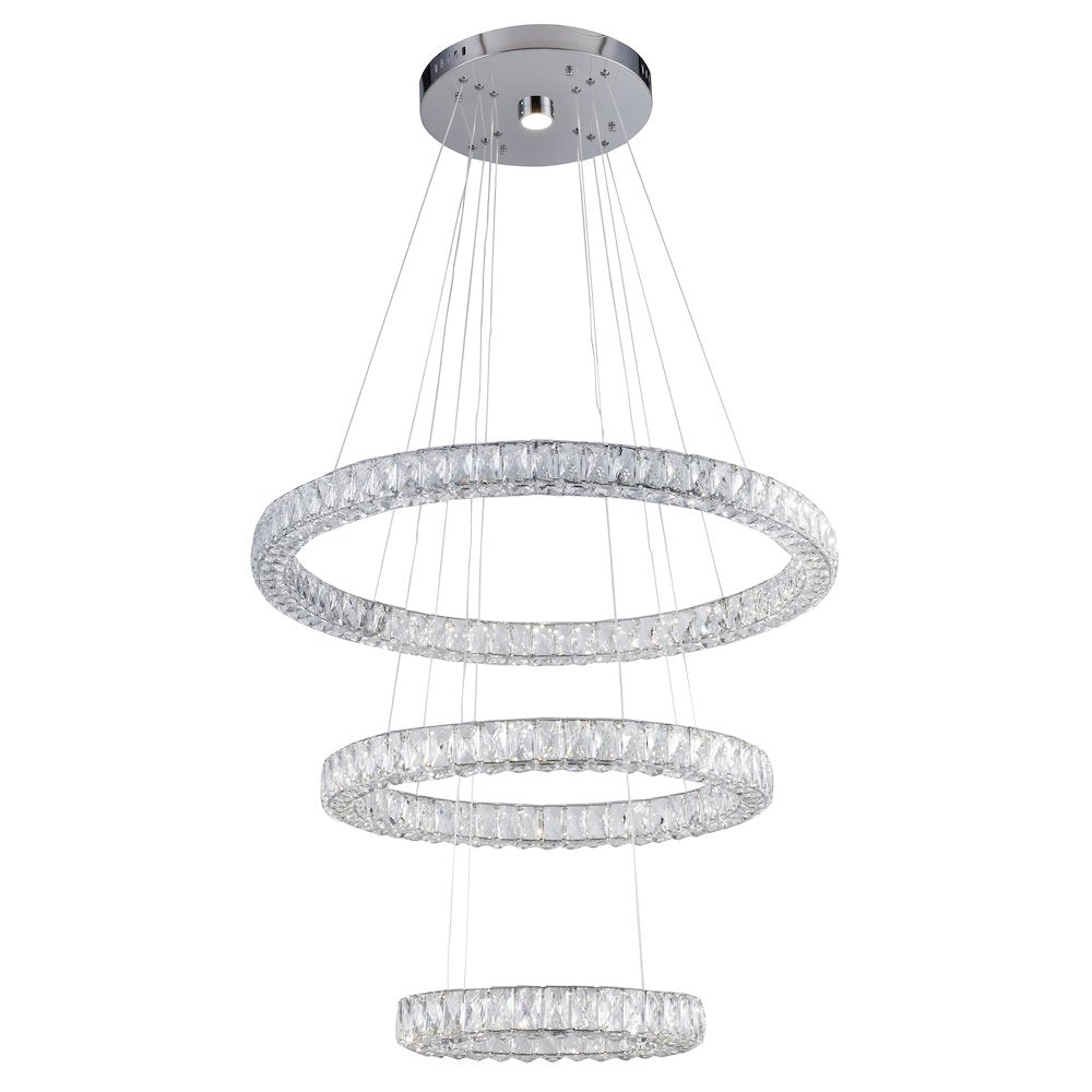 4-Light 3-Tier Dimmable Chrome LED Chandelier With Clear Crystal Accents
