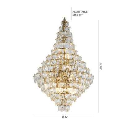 27-Light Brass Chandelier With Clear Hanging Crystals