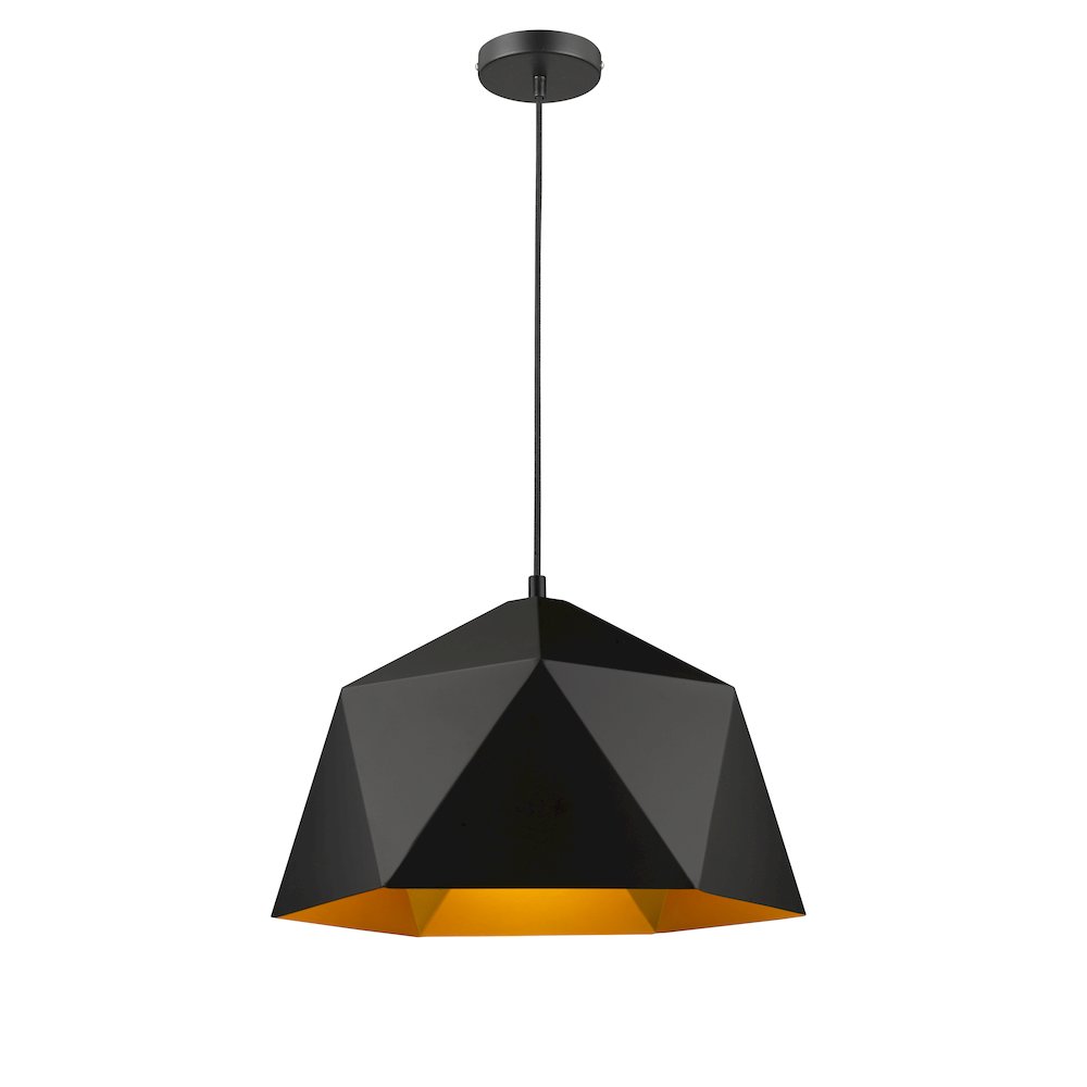 1-Light Black Metal Shade Pendant With A Gold Interior
