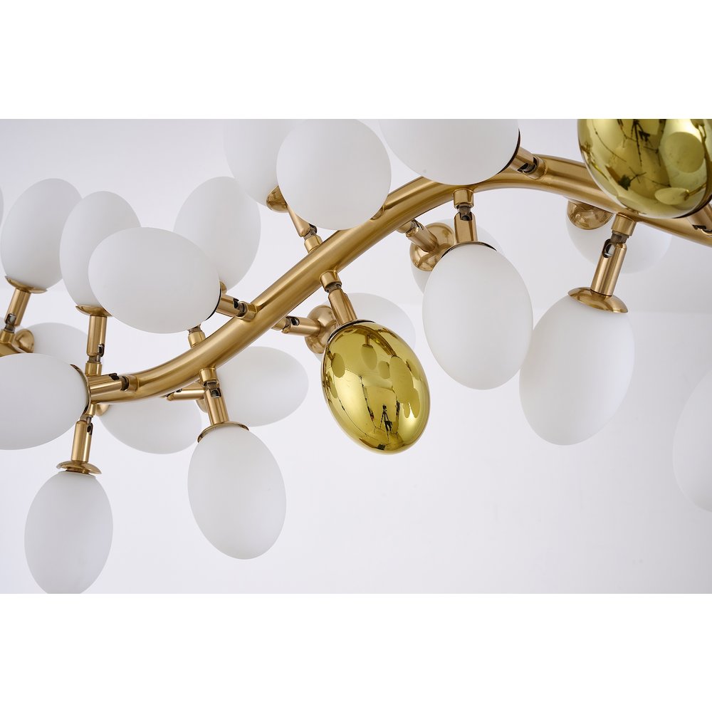 42-Light Satin Brass Chandelier With White Glass Shades