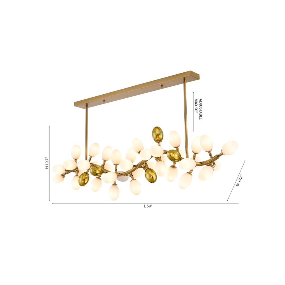 42-Light Satin Brass Chandelier With White Glass Shades