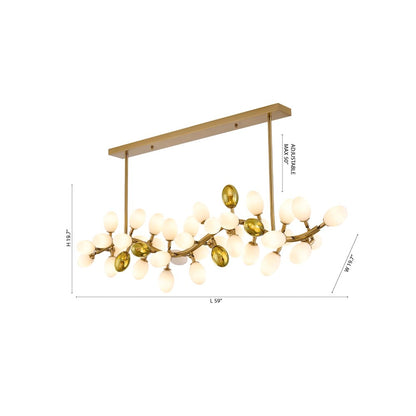 42-Light Satin Brass Chandelier With White Glass Shades