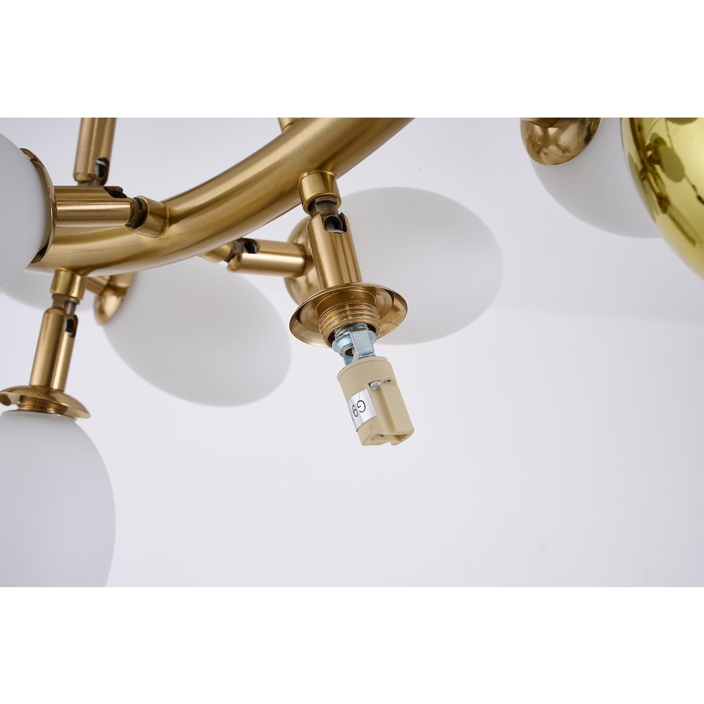 42-Light Satin Brass Chandelier With White Glass Shades