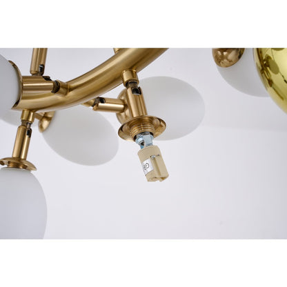42-Light Satin Brass Chandelier With White Glass Shades