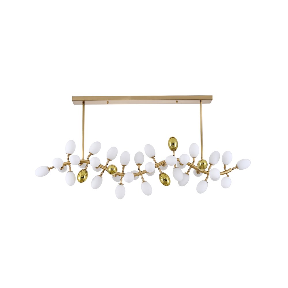 42-Light Satin Brass Chandelier With White Glass Shades