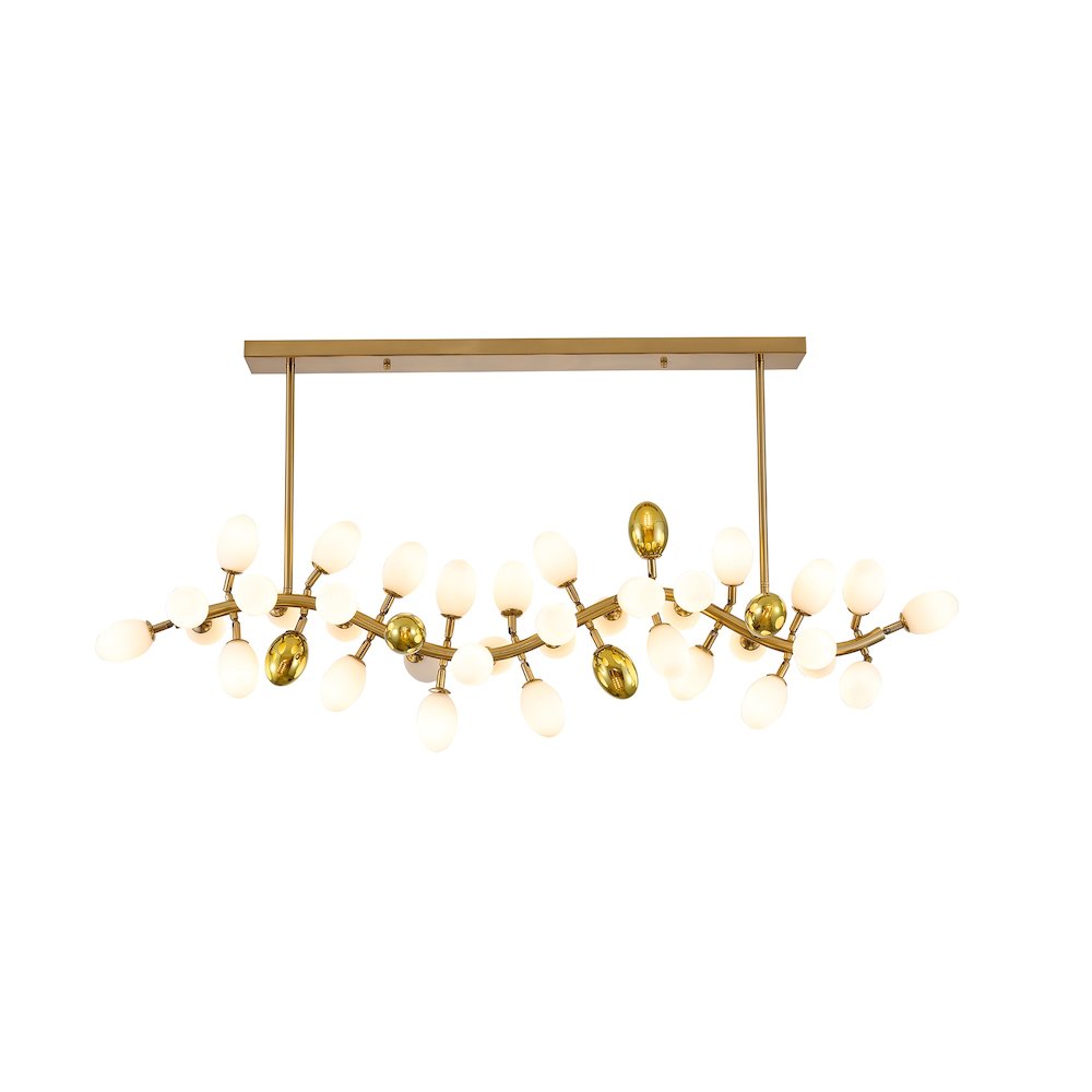 42-Light Satin Brass Chandelier With White Glass Shades