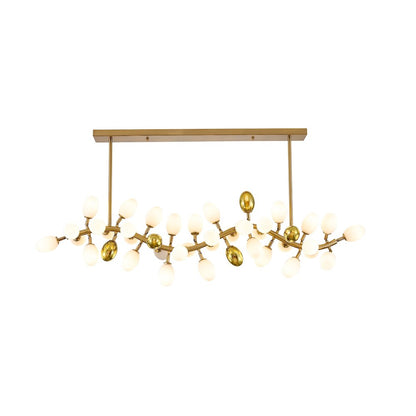 42-Light Satin Brass Chandelier With White Glass Shades