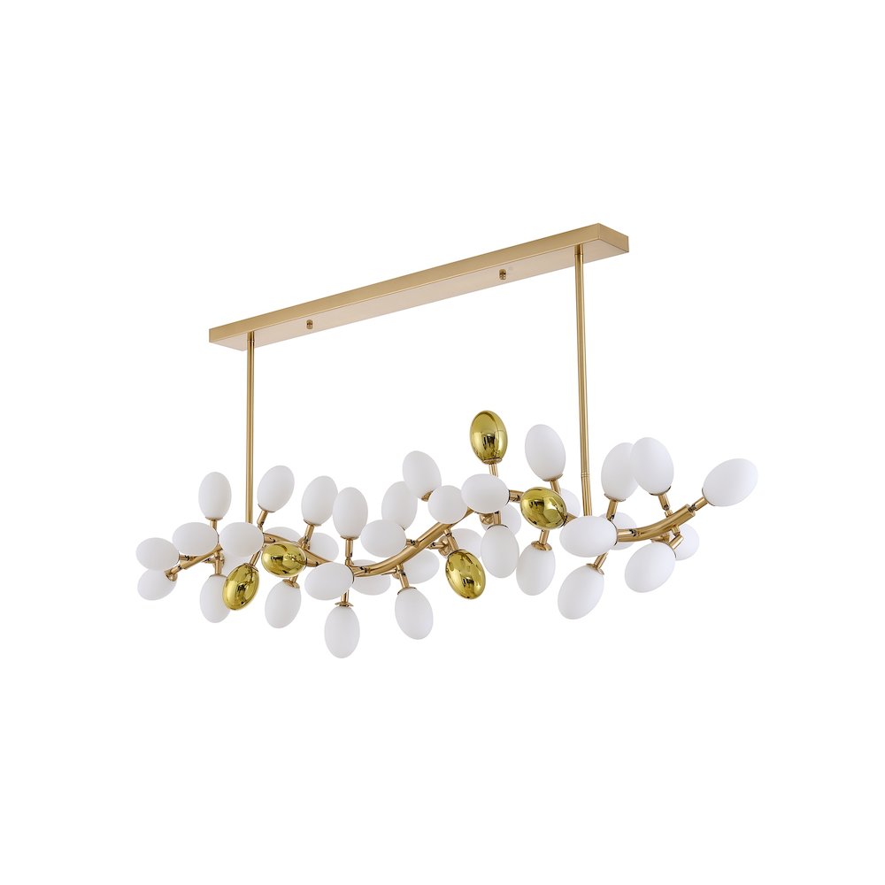 42-Light Satin Brass Chandelier With White Glass Shades