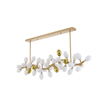 42-Light Satin Brass Chandelier With White Glass Shades