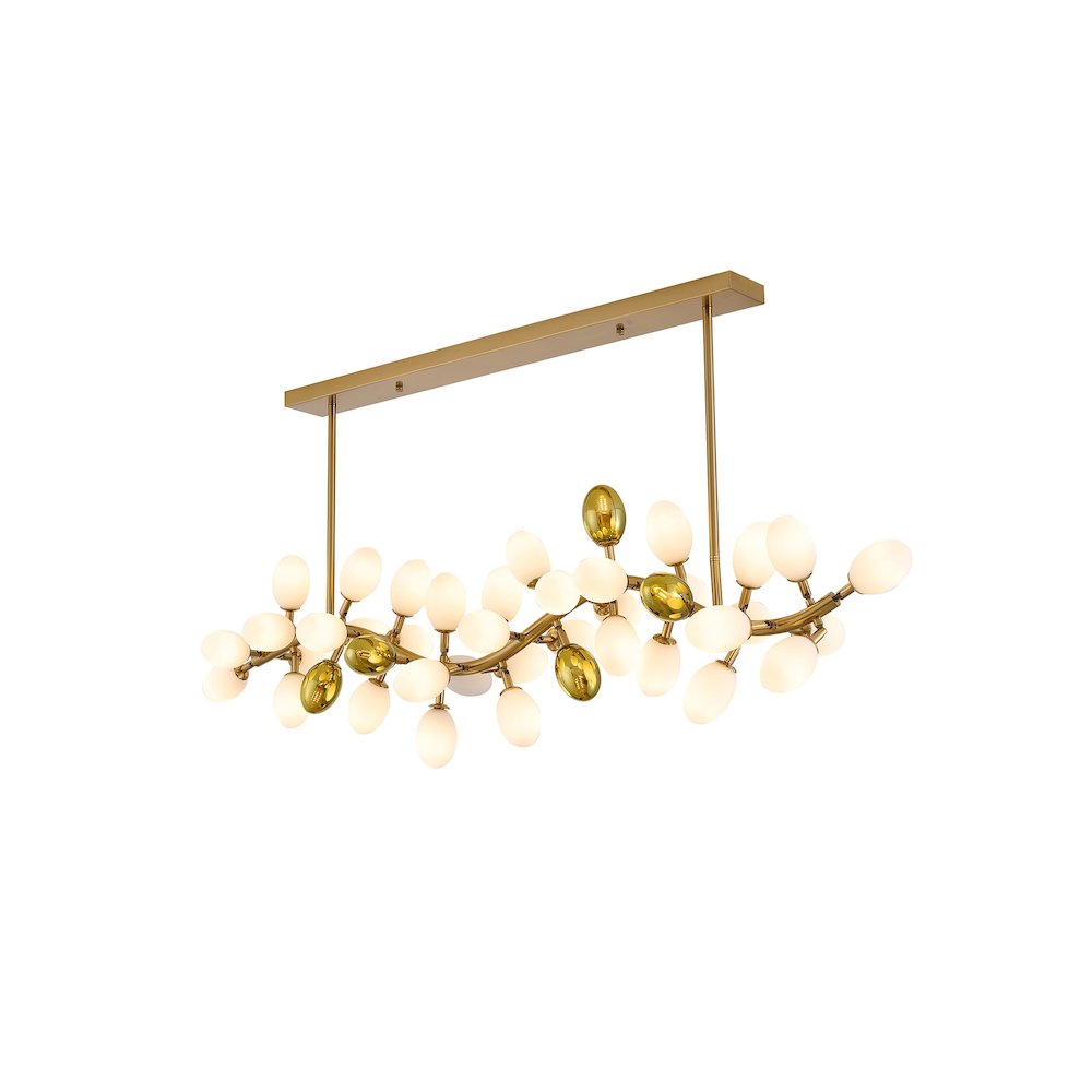 42-Light Satin Brass Chandelier With White Glass Shades