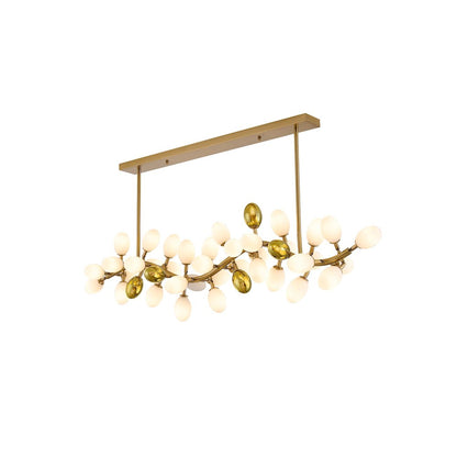 42-Light Satin Brass Chandelier With White Glass Shades