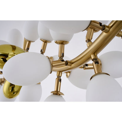 42-Light Satin Brass Chandelier With White Glass Shades