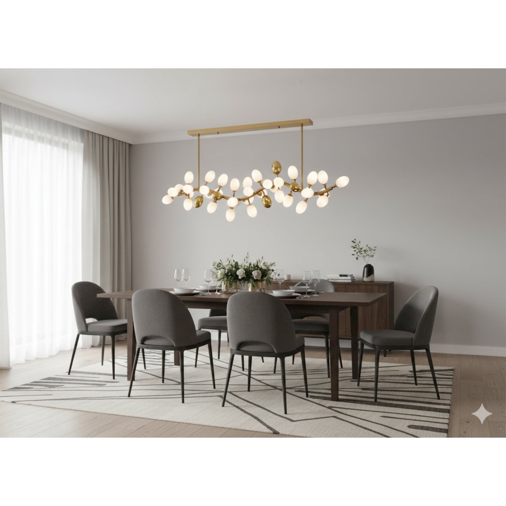 42-Light Satin Brass Chandelier With White Glass Shades