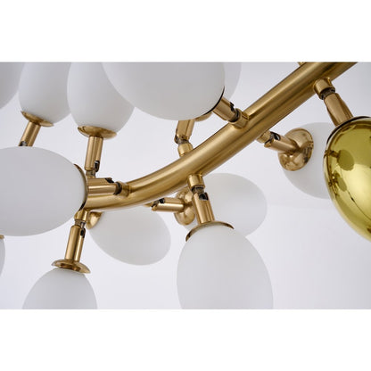 42-Light Satin Brass Chandelier With White Glass Shades