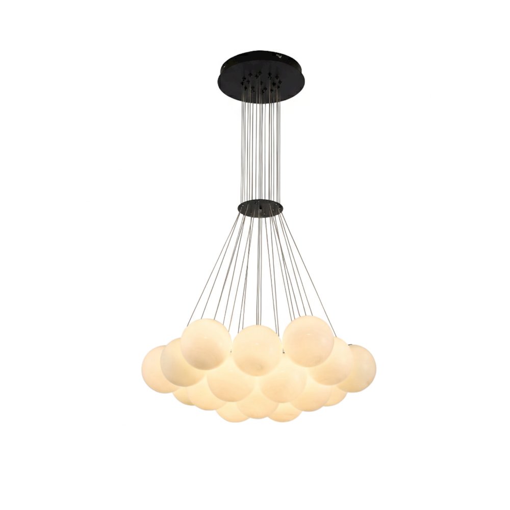 19-Light Black Chandelier With White Glass Shades