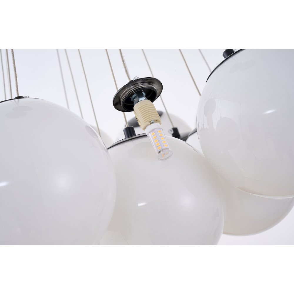 19-Light Black Chandelier With White Glass Shades