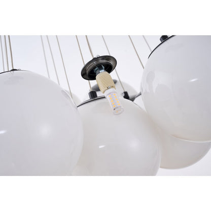 19-Light Black Chandelier With White Glass Shades