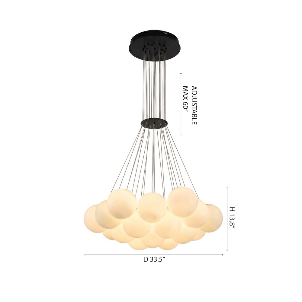 19-Light Black Chandelier With White Glass Shades
