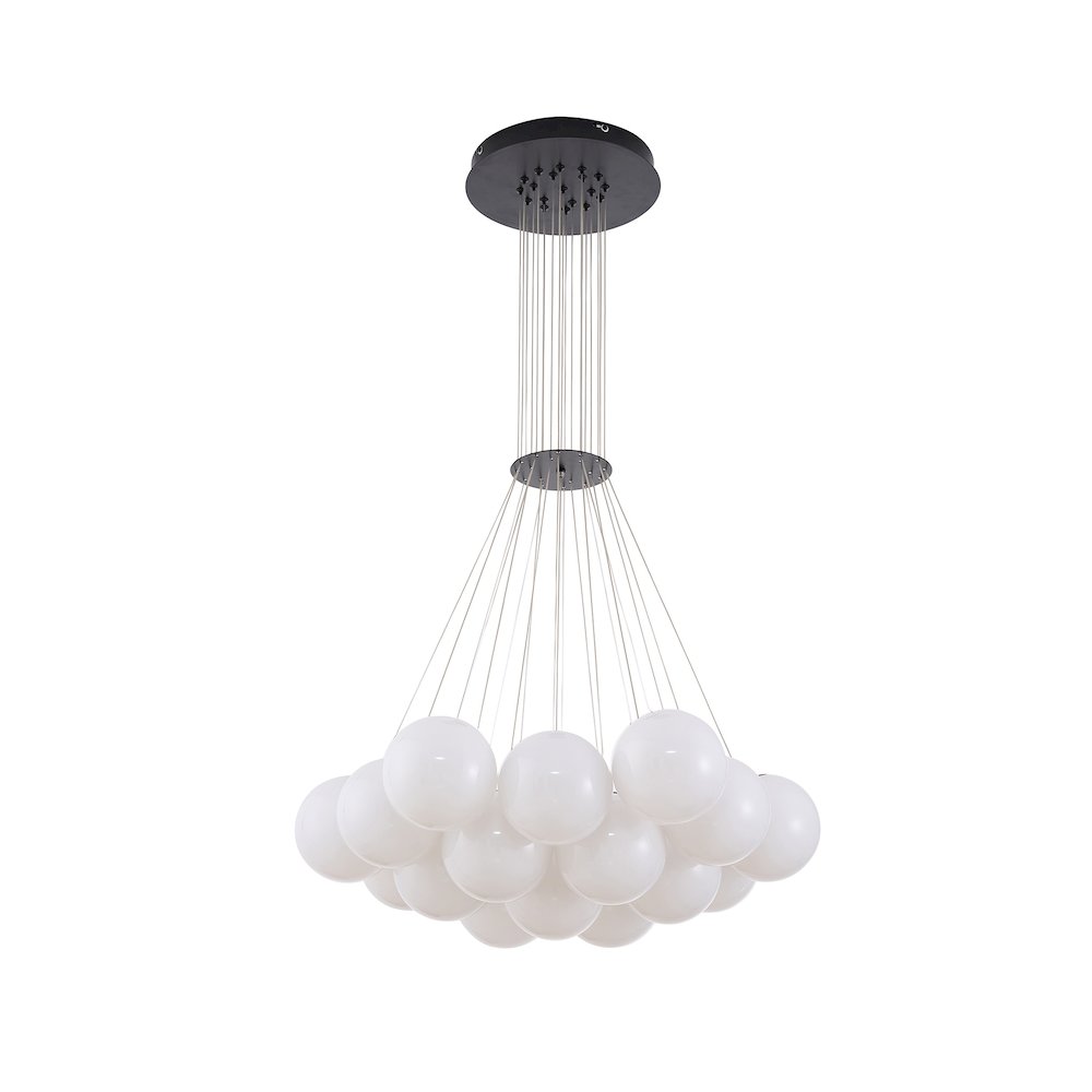19-Light Black Chandelier With White Glass Shades
