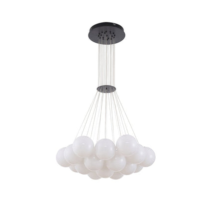 19-Light Black Chandelier With White Glass Shades