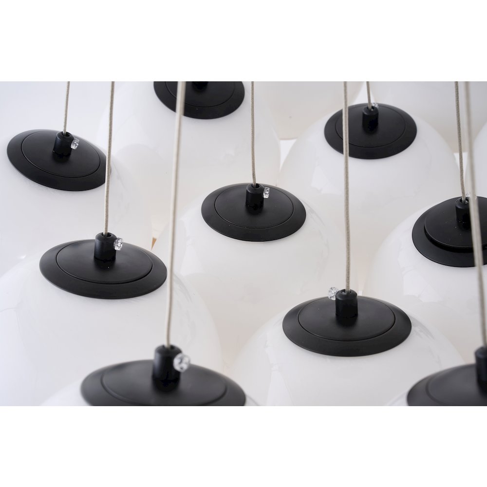 19-Light Black Chandelier With White Glass Shades