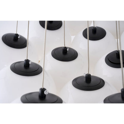 19-Light Black Chandelier With White Glass Shades
