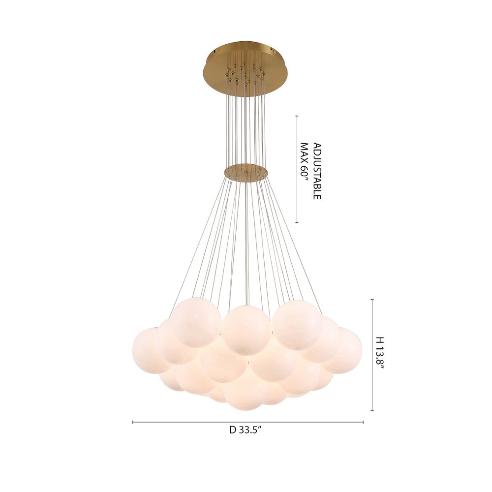 19-Light Brass Chandelier With White Glass Shades