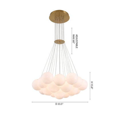 19-Light Brass Chandelier With White Glass Shades