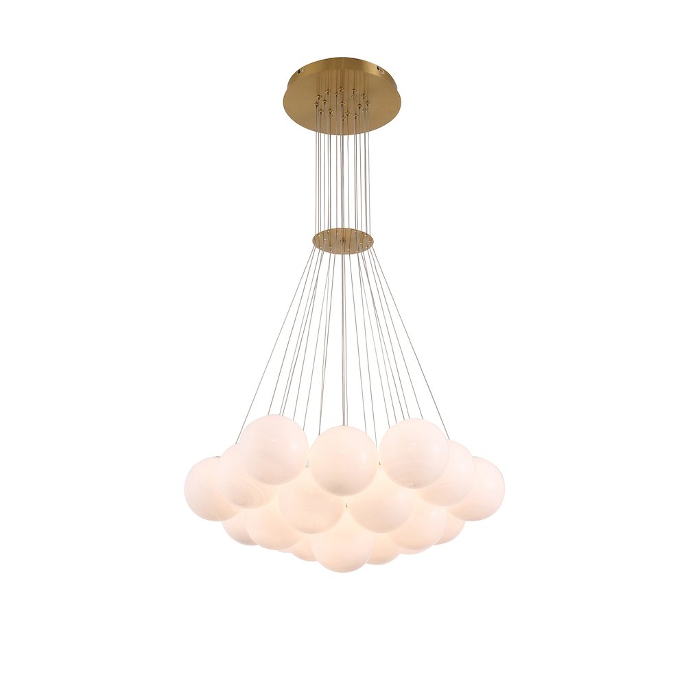 19-Light Brass Chandelier With White Glass Shades