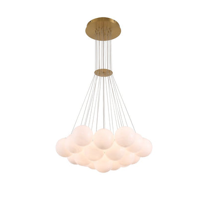 19-Light Brass Chandelier With White Glass Shades