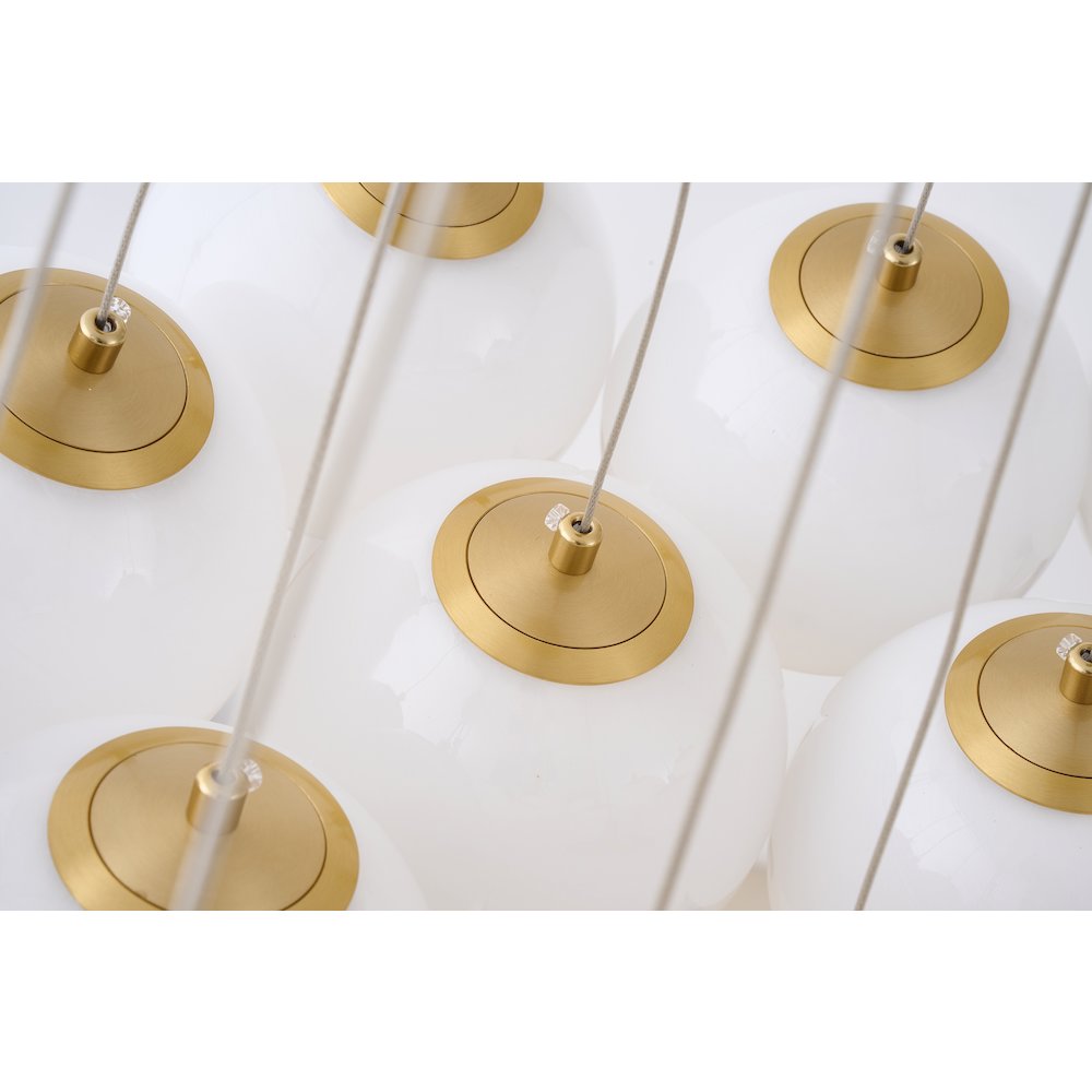 19-Light Brass Chandelier With White Glass Shades