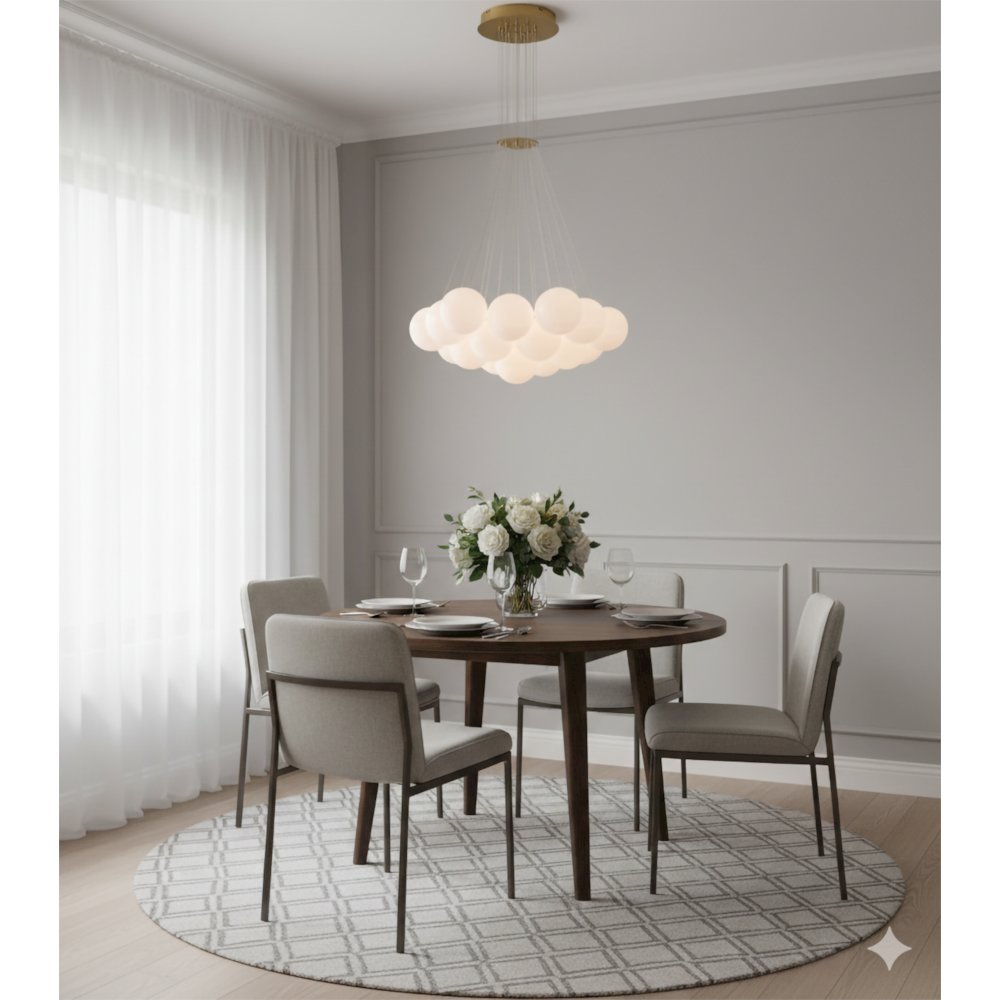 19-Light Brass Chandelier With White Glass Shades