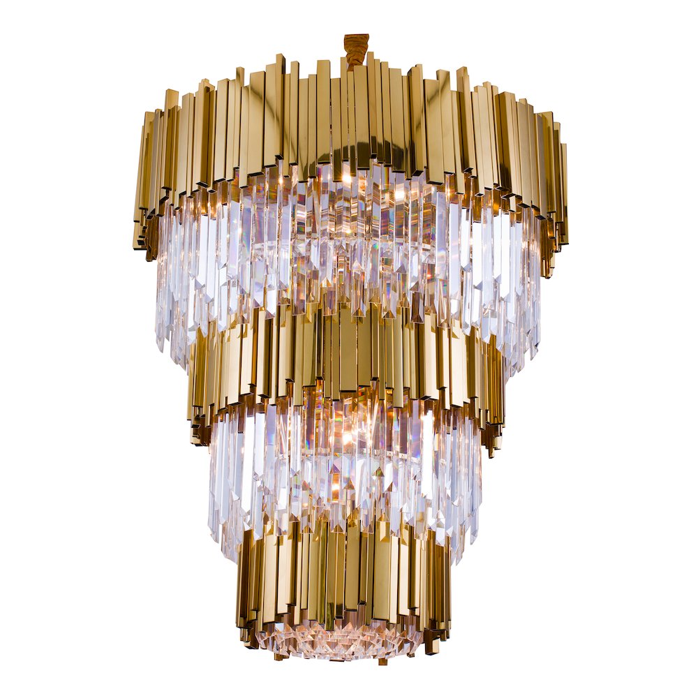 18-Light Gold Chandelier With Clear Hanging Crystal