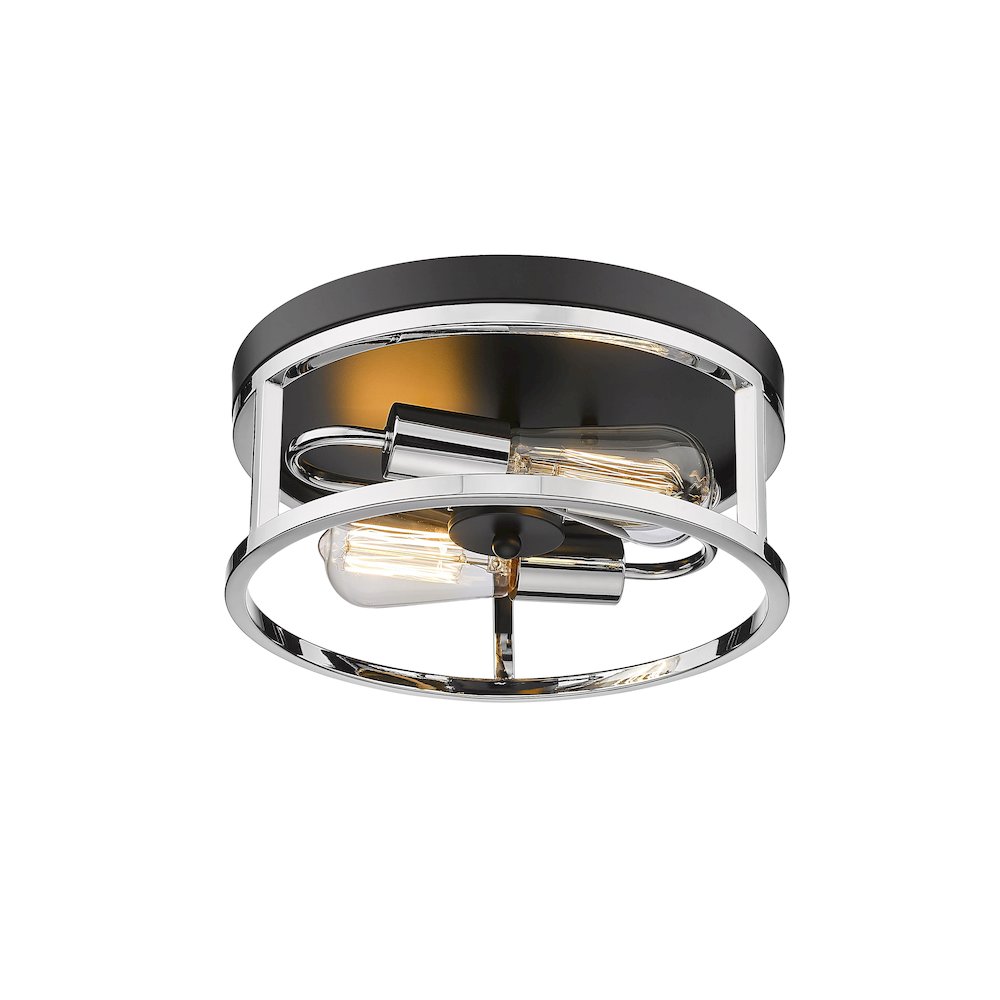 2-Light Black And Chrome Metal Flush Mount