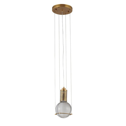 1-Light Antique Brass Metal Single Pendant With A Clear Crystal Ball