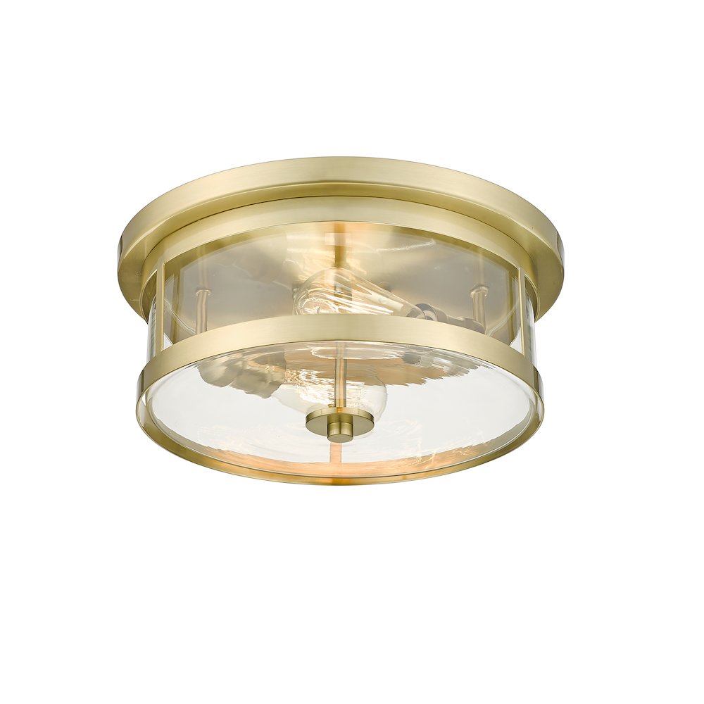 2-Light Gold Flush Mount With A Clear Glass Shade