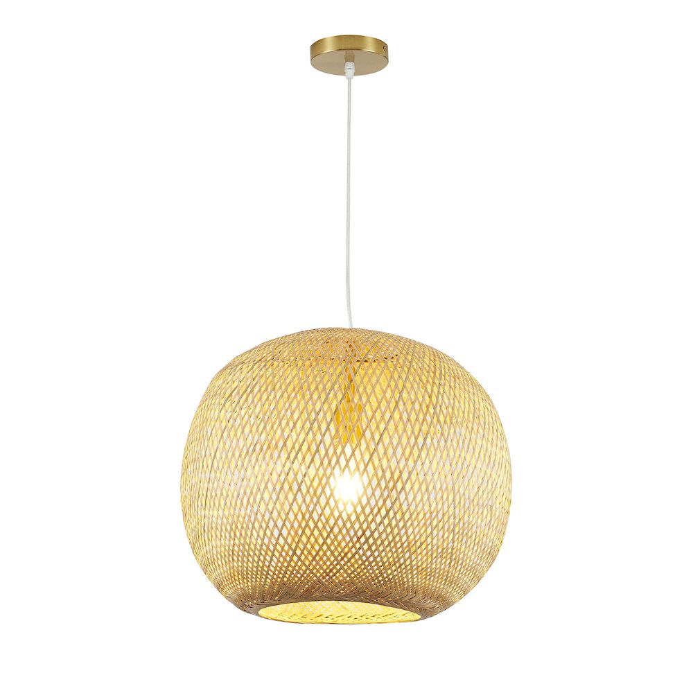 1-Light Brass Pendant With A Bamboo Wood Weaved Basket Shade