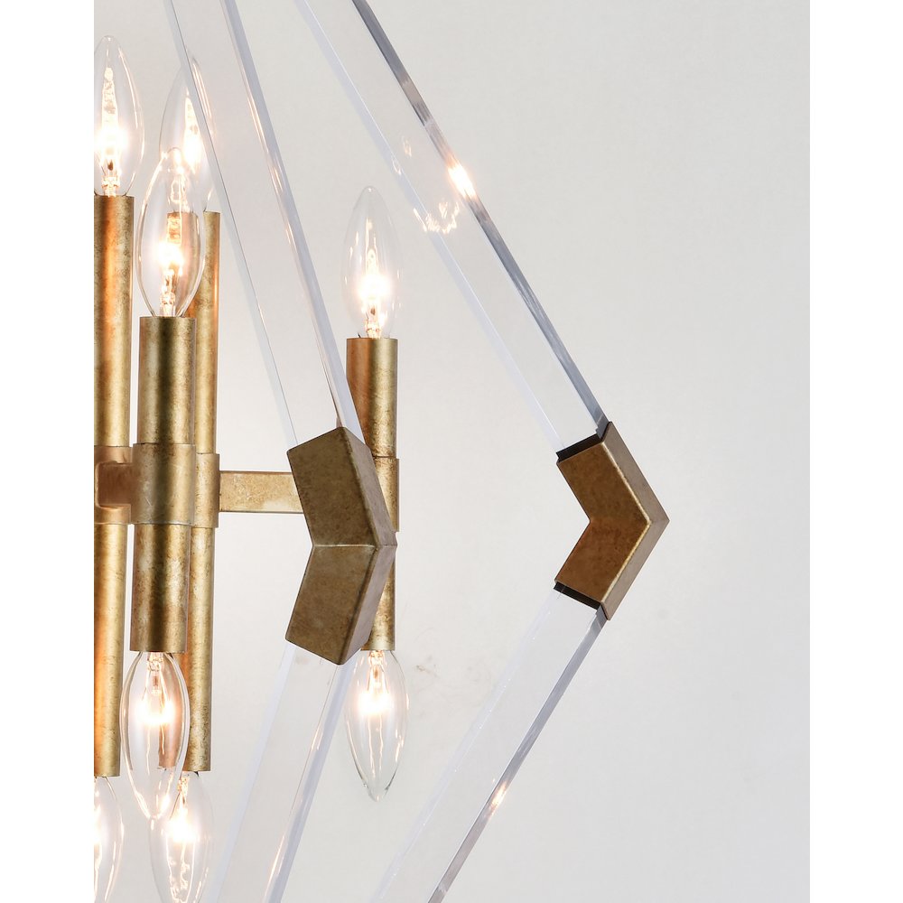 16-Light Antique Gold Chandelier With Clear Acrylic Arms