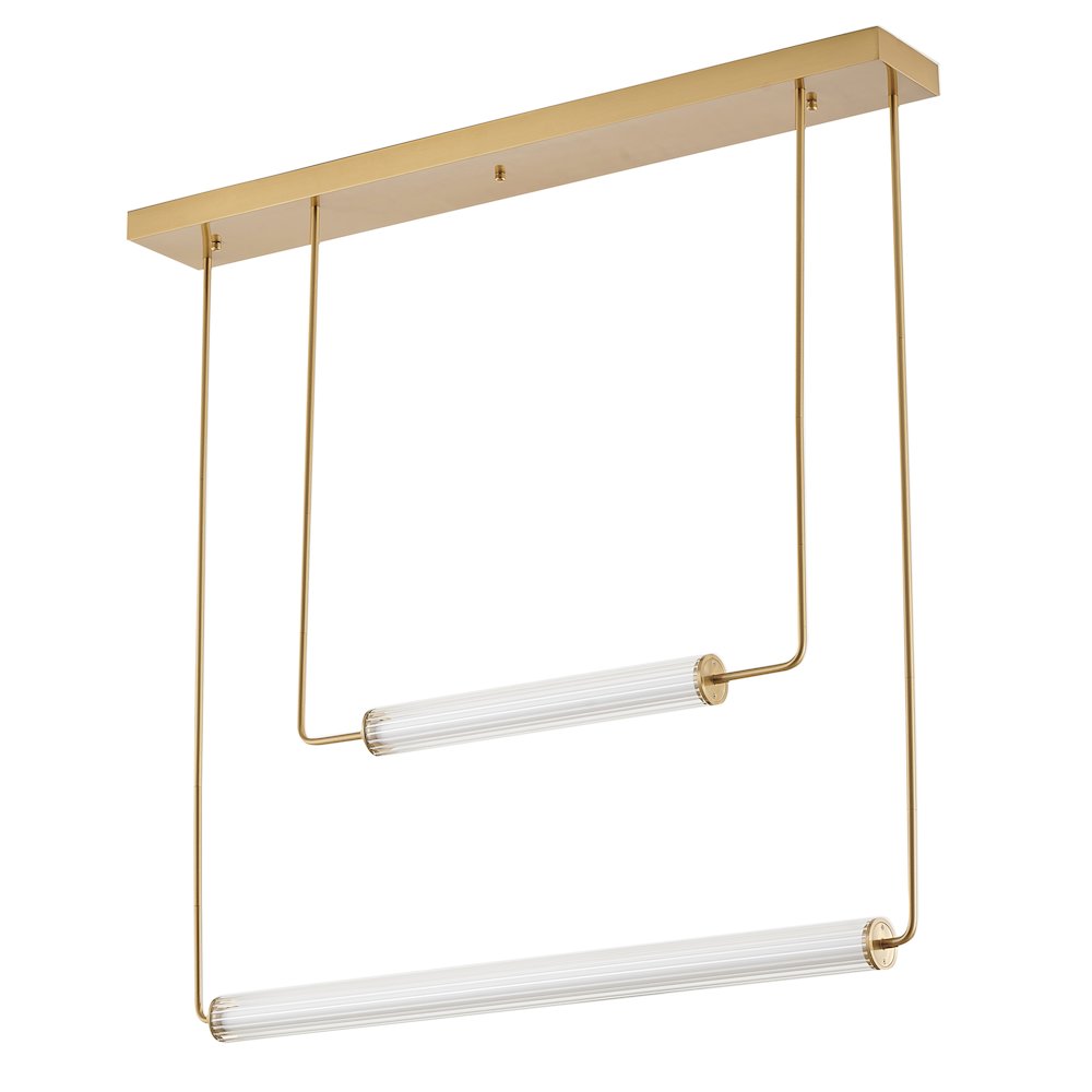 2-Light Brass LED Chandelier With Clear And White Glass Cylinder Shades