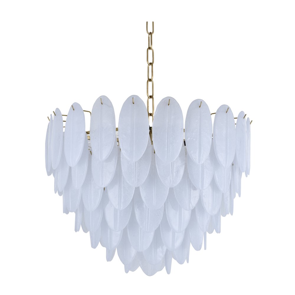 22-Light Brass Chandelier With Frosted Petal Glass